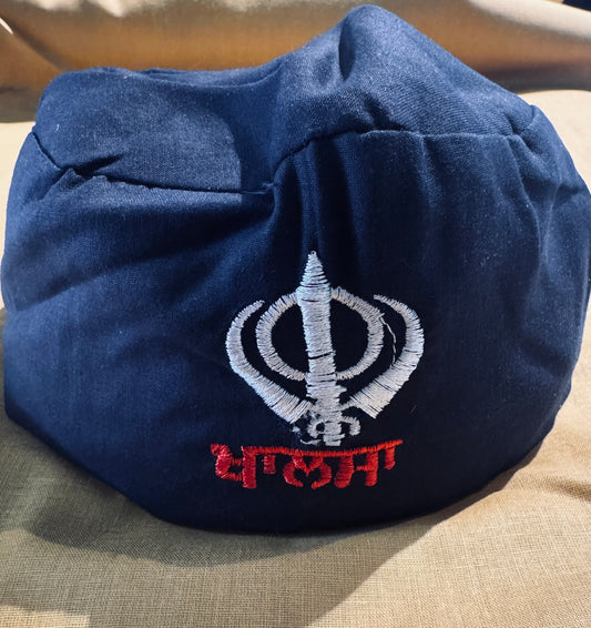 Round patka with Khanda( cotton) Navy Blue - 2 strings